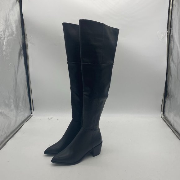 FSJ Black Casual Thigh High Tall Boots Chunky Low Heel Over The Knee Booties - Picture 4 of 11